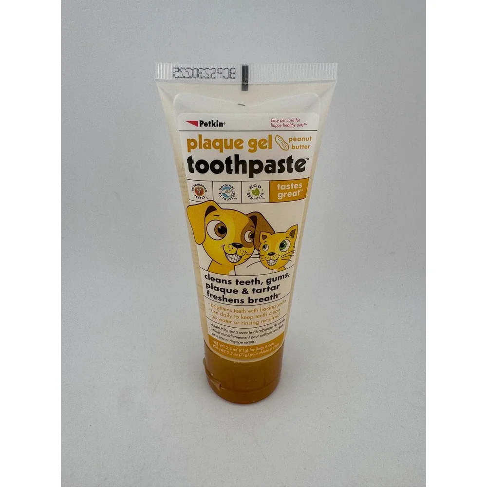 Petkin Peanut Butter Plaque Gel Toothpaste for Dogs Cats Cleans Teeth Gums 2.5oz